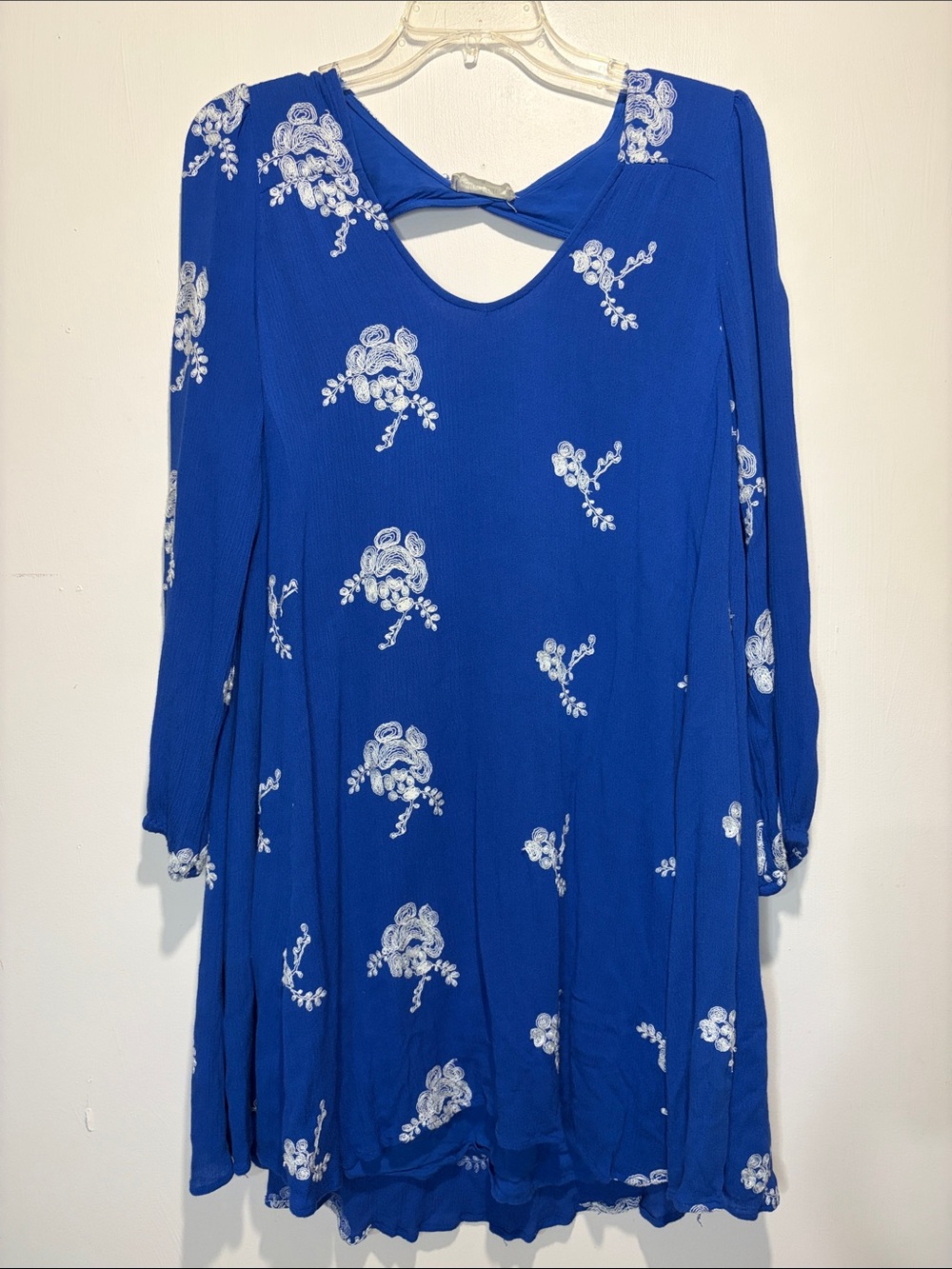 Altar'd State Royal Blue Back Cutout Shapeless Textured Long Sleeve Mini Dress M